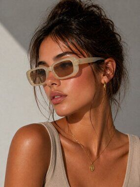 AIRE Ceres Rectangular Sunglasses Translucent Cream Frame Tan Lens